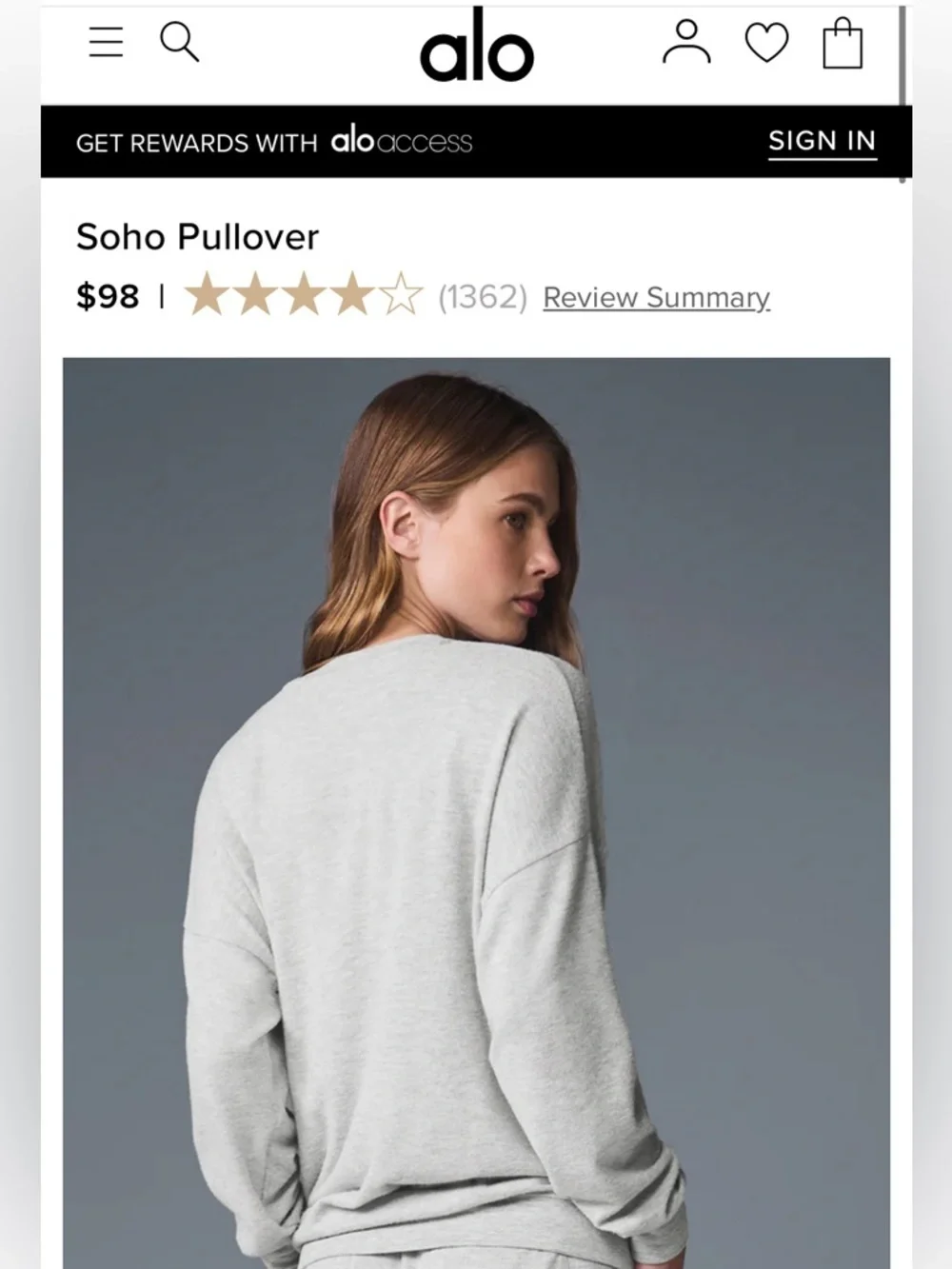 ALO Yoga Soho Pullover in Light Gray